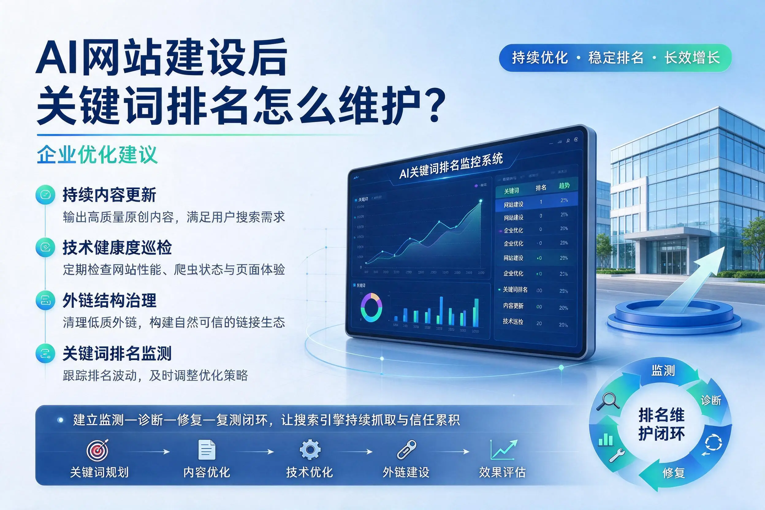 AI网站建设后关键词排名怎么维护？迪庆企业优化建议
