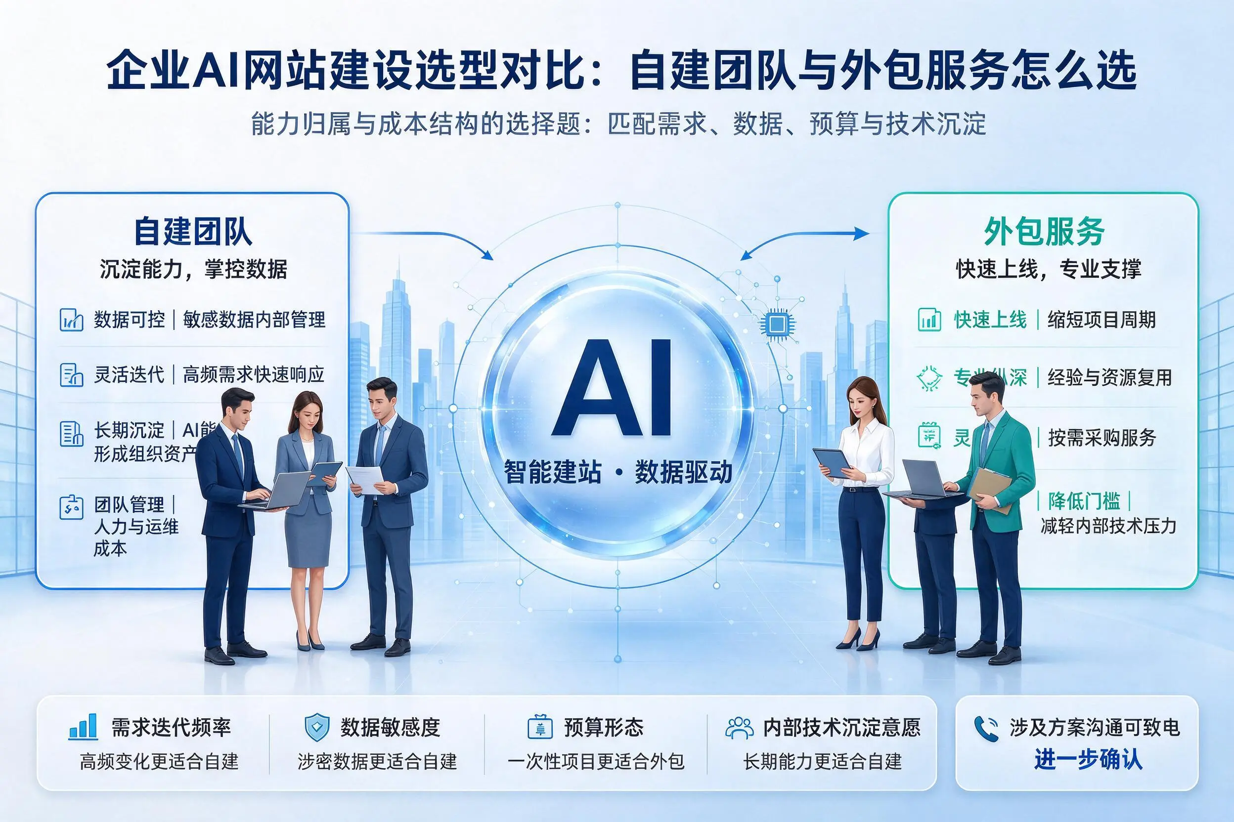 迪庆企业AI网站建设选型对比:自建团队与外包服务怎么选